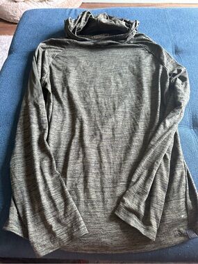 Express Olive Green Heathered Hooded Long Sleeve Top